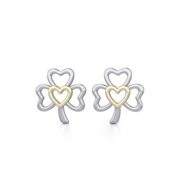 The Golden Heart in Shamrock Silver Post Earrings MER1778 - Jewelry